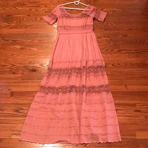 Free People maxi embroidered peasant dress
